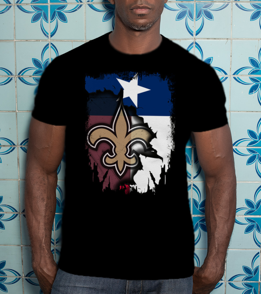 Texas Flag Background With New Orleans Saints Fleur-de-lis T-Shirt