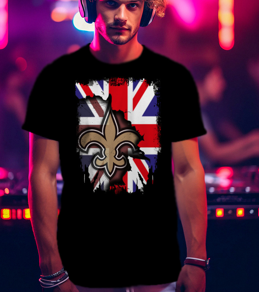 United Kingdom Flag With Saints Fleur-de-Lis T-Shirt