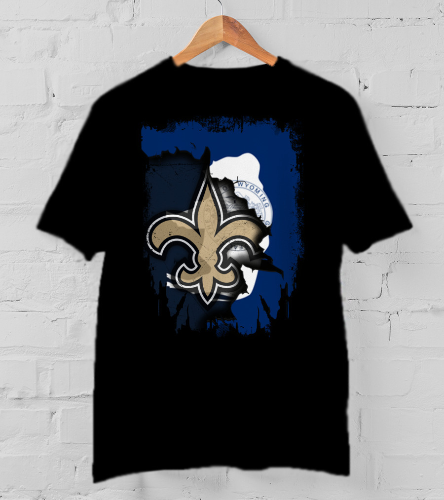 Wyoming New Orleans Saints Fleur-de-Lis Logo Fusion T-Shirt
