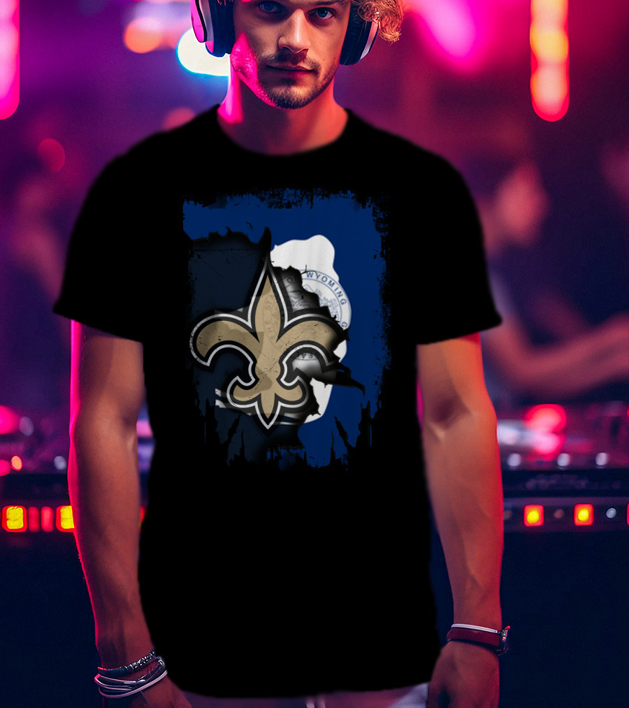Wyoming New Orleans Saints Fleur-de-Lis Logo Fusion T-Shirt