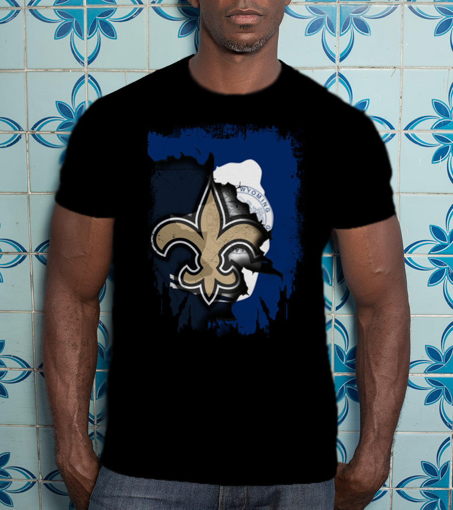 Wyoming New Orleans Saints Fleur-de-Lis Logo Fusion T-Shirt