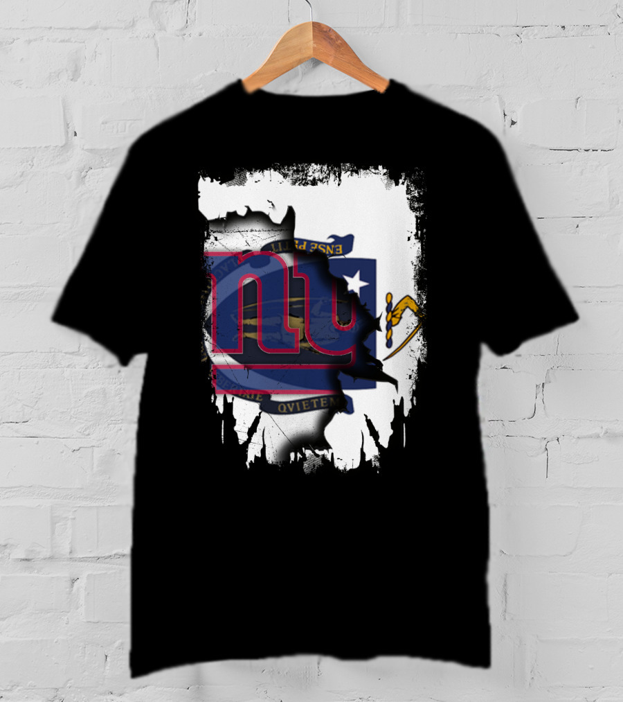 Together Massachusetts Meets Giants New York Team Flag Fusion T-Shirt