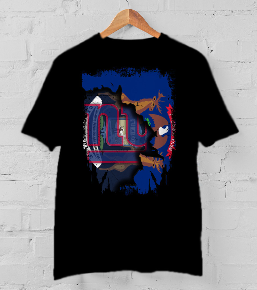 New York Giants Michigan Flag Fusion Together T-Shirt