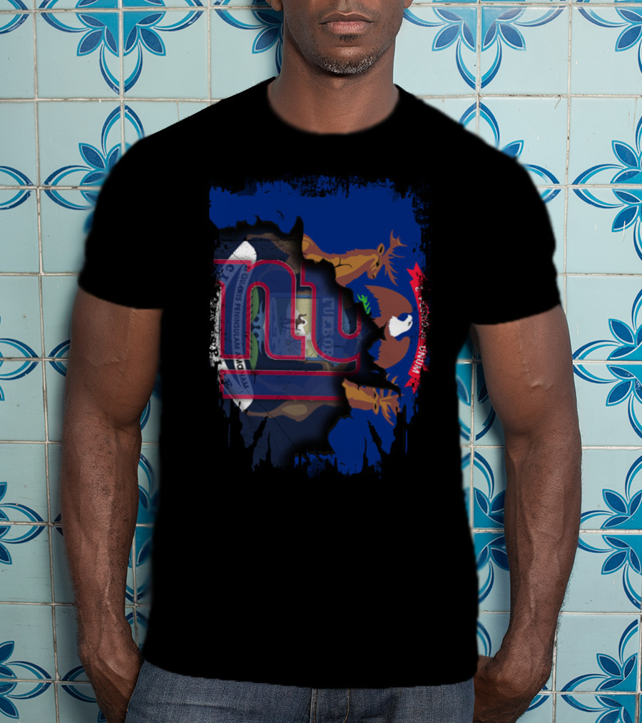 New York Giants Michigan Flag Fusion Together T-Shirt
