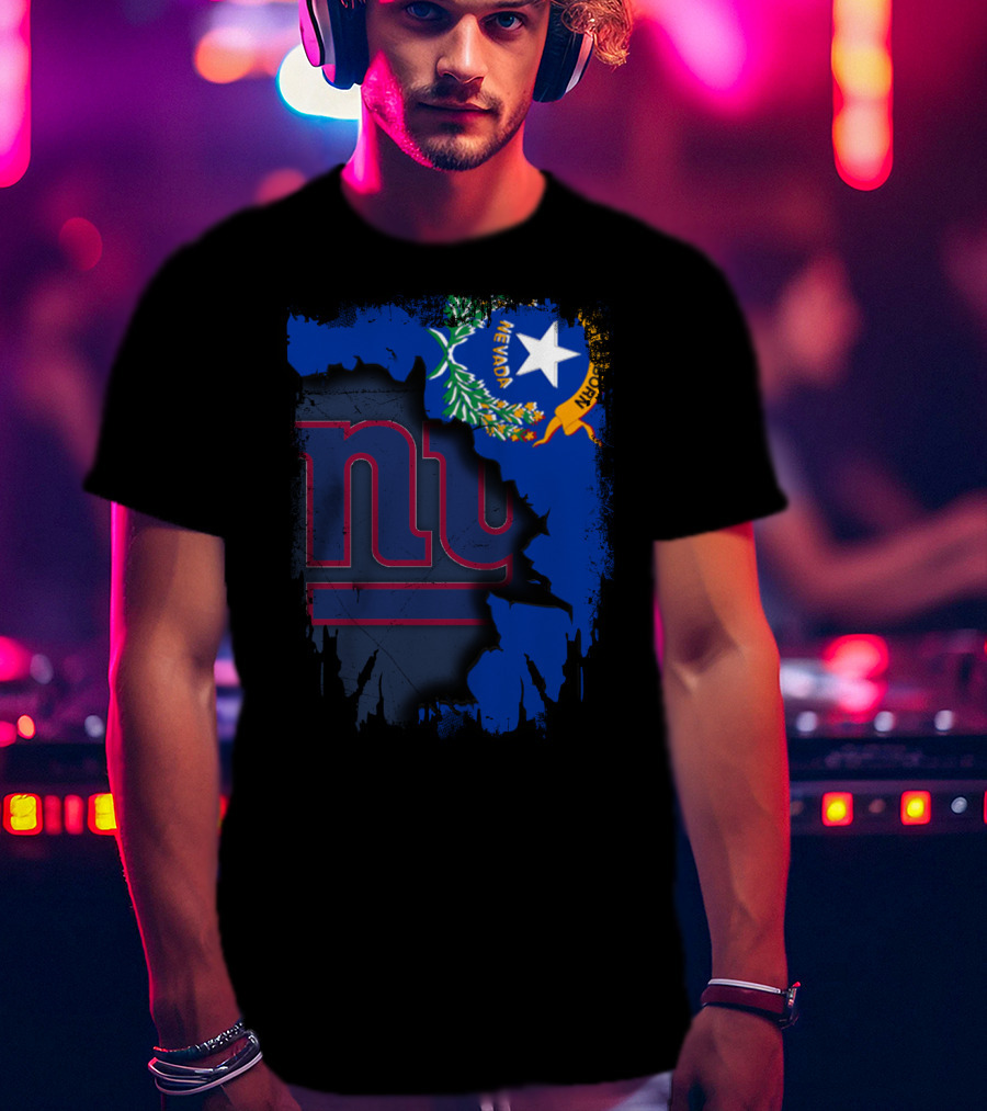 Nevada Flag With New York Giants Logo Fusion T-Shirt