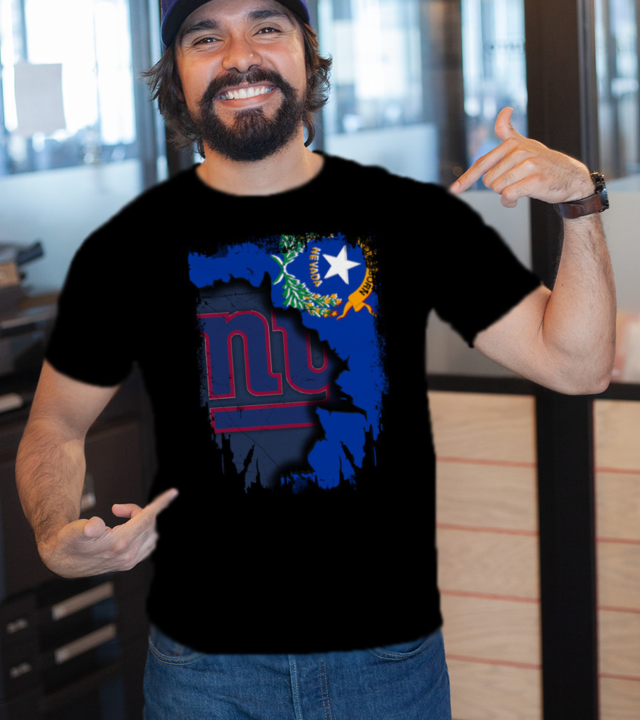 Nevada Flag With New York Giants Logo Fusion T-Shirt