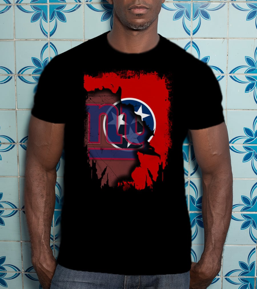 Tennessee Map With New York Giants Logo And State Flag Elements T-Shirt