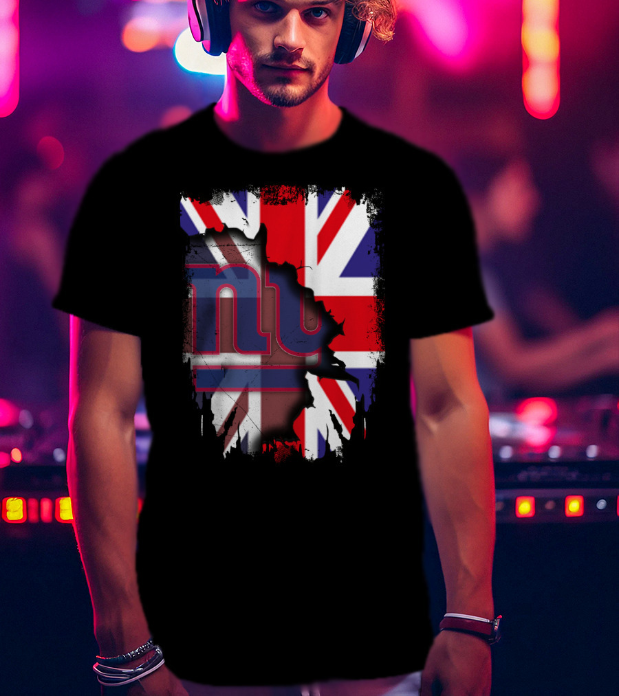 United Kingdom Flag With New York Giants Logo Overlay T-Shirt