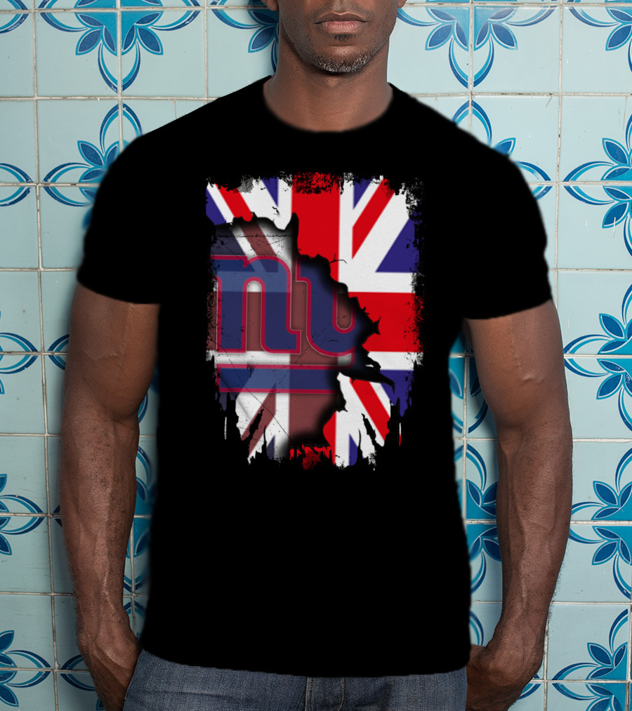 United Kingdom Flag With New York Giants Logo Overlay T-Shirt