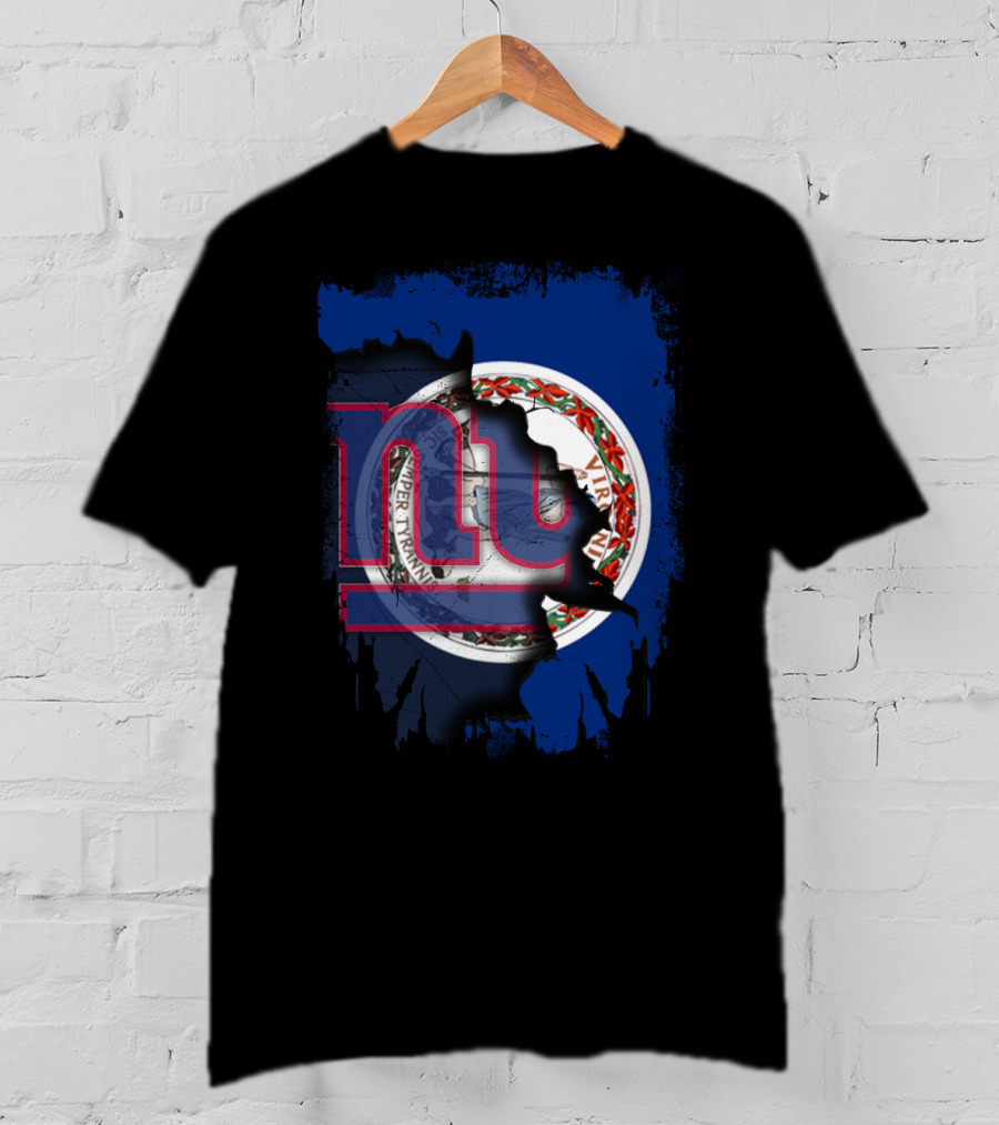 Virginia State Flag With New York Giants NFL Logo Fusion T-Shirt