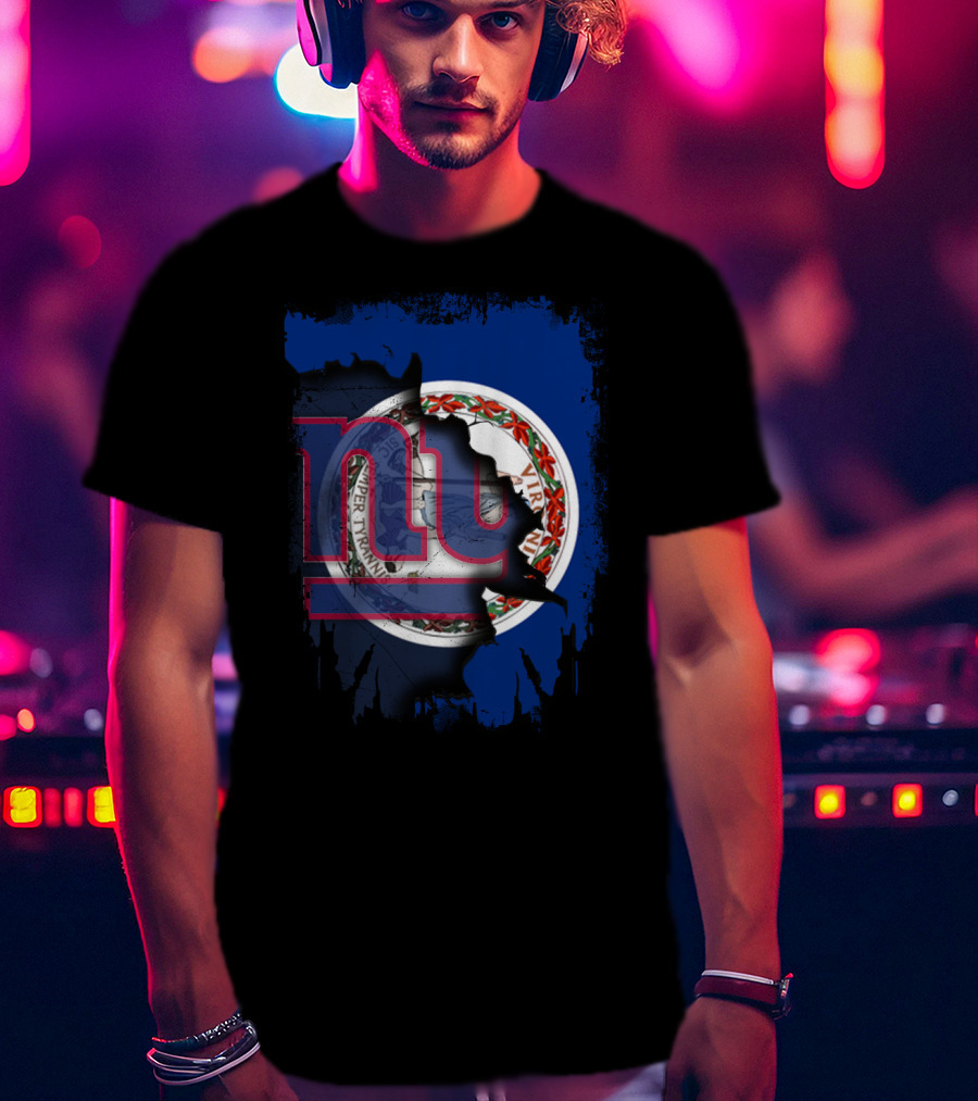 Virginia State Flag With New York Giants NFL Logo Fusion T-Shirt