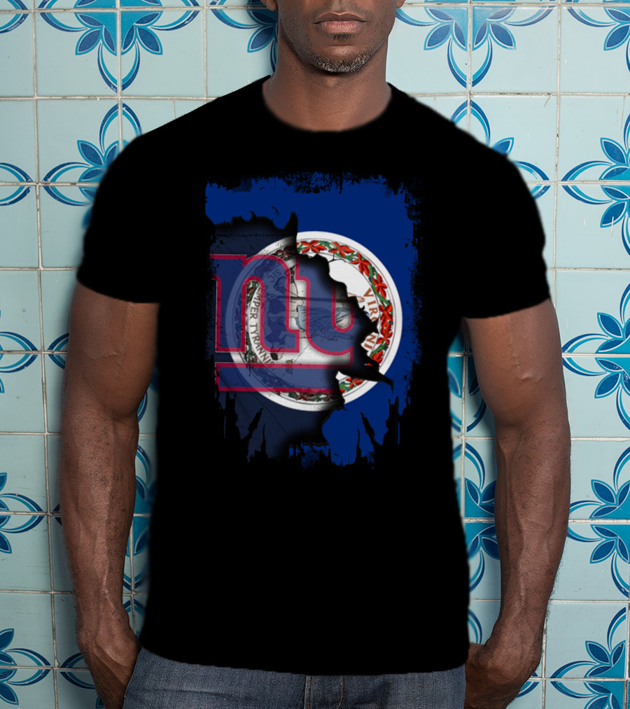 Virginia State Flag With New York Giants NFL Logo Fusion T-Shirt