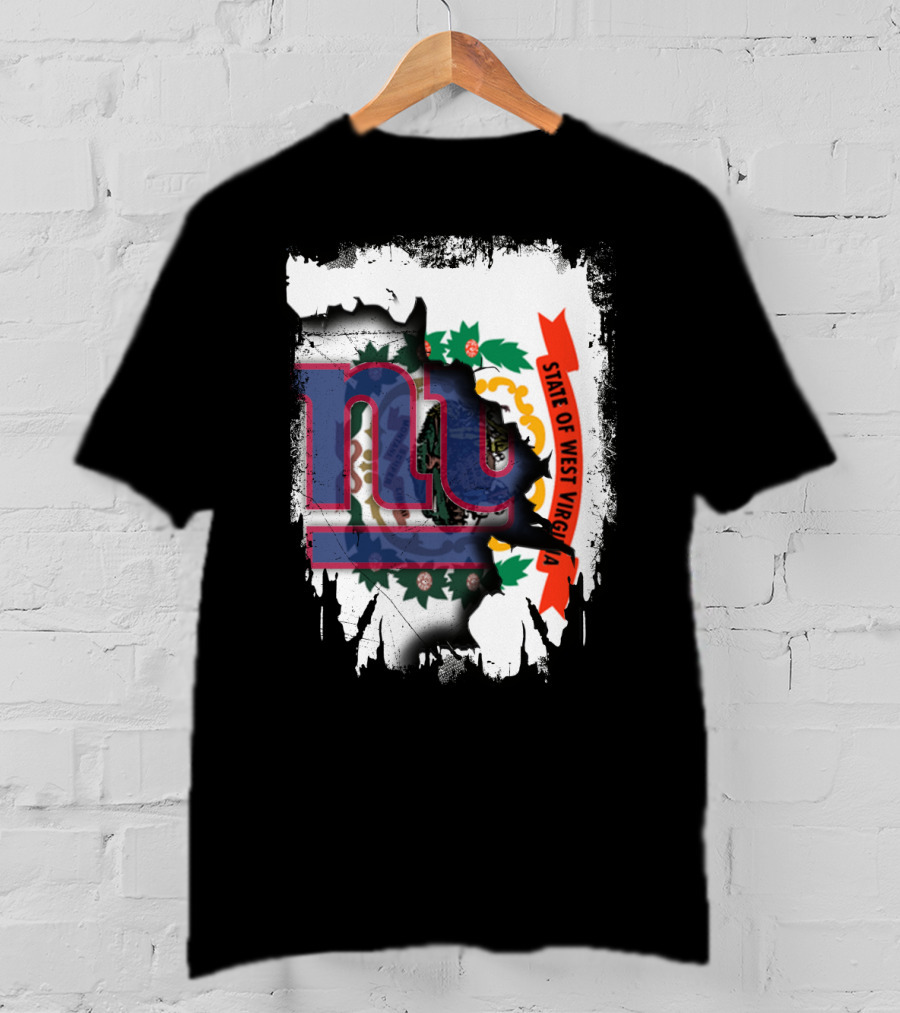 New York Giants And West Virginia State Flag Fusion T-Shirt