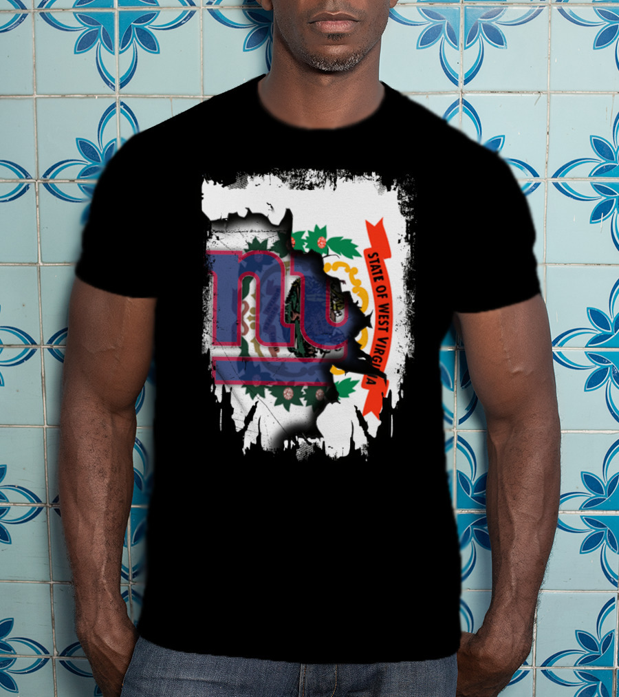 New York Giants And West Virginia State Flag Fusion T-Shirt