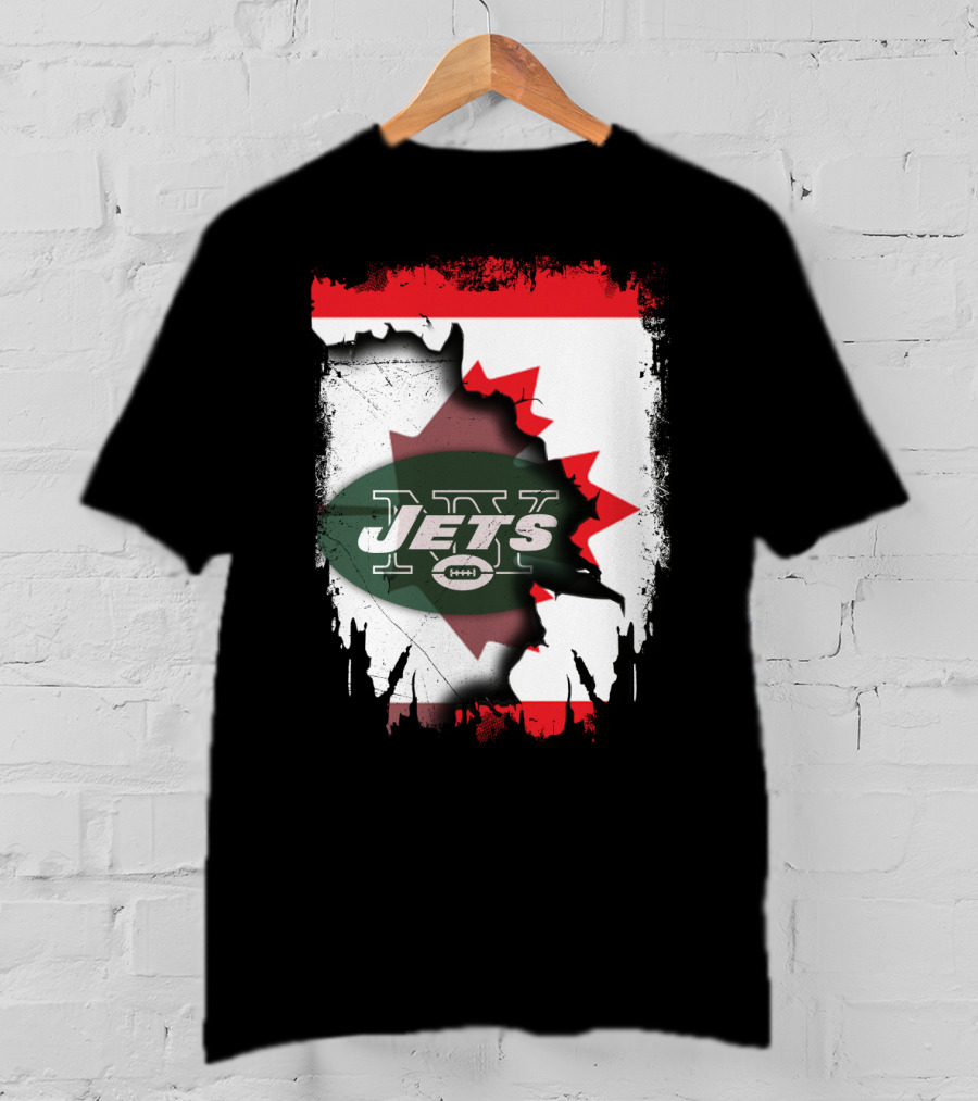 Canada Maple Leaf Over New York Jets Logo Collaboration T-Shirt