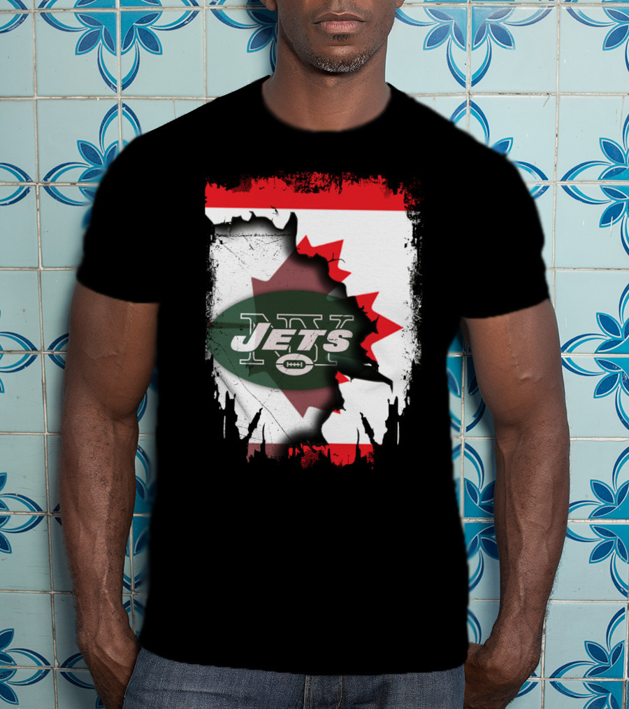 Canada Maple Leaf Over New York Jets Logo Collaboration T-Shirt