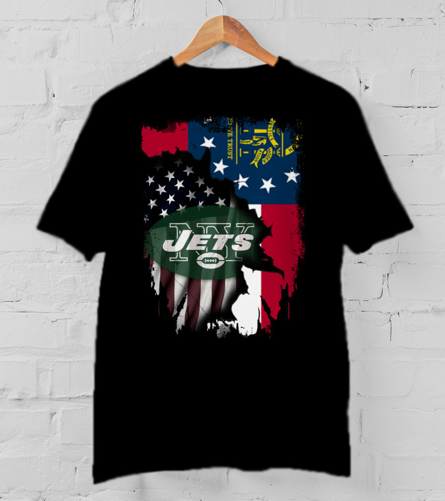 Georgia State Flag New York Jets American Flag Fusion T-Shirt