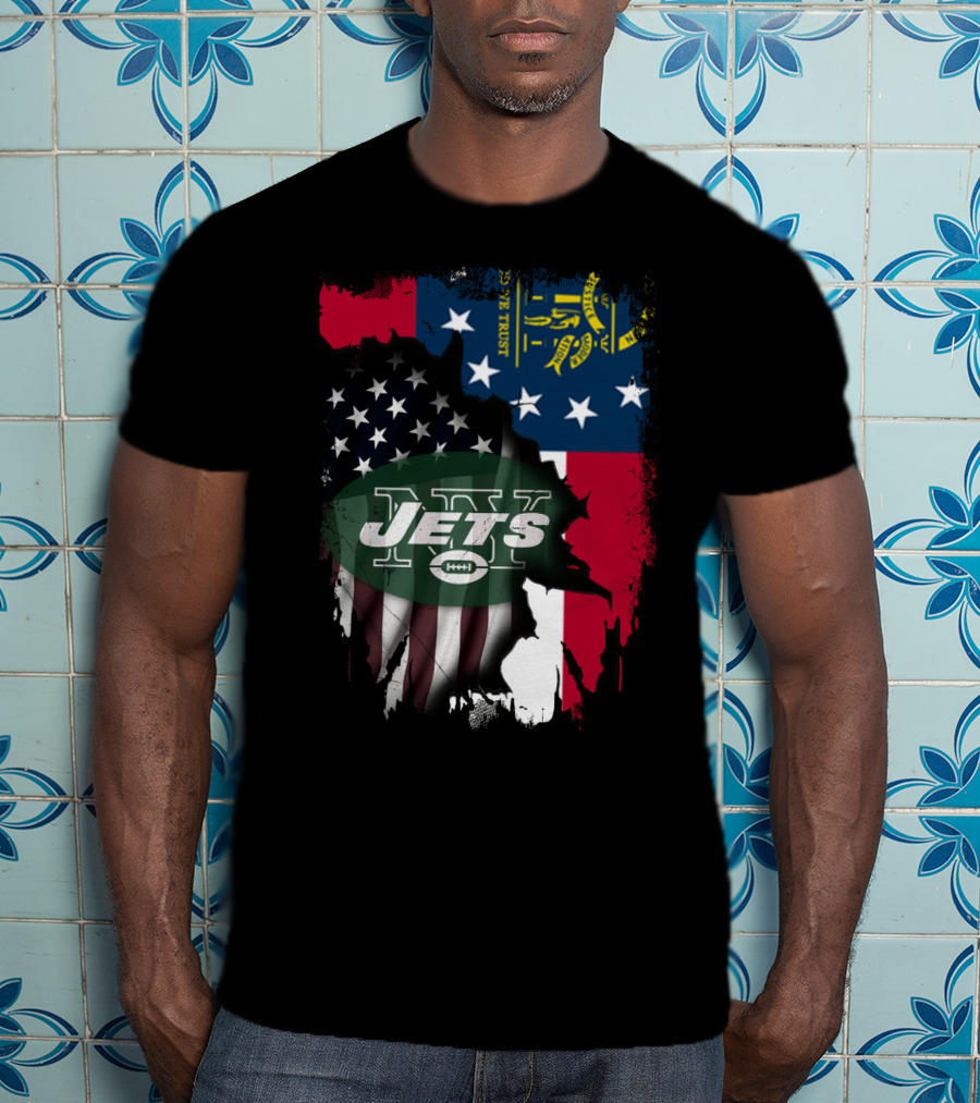 Georgia State Flag New York Jets American Flag Fusion T-Shirt