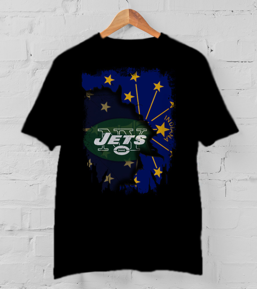 Indiana State Flag Background With New York Jets T-Shirt