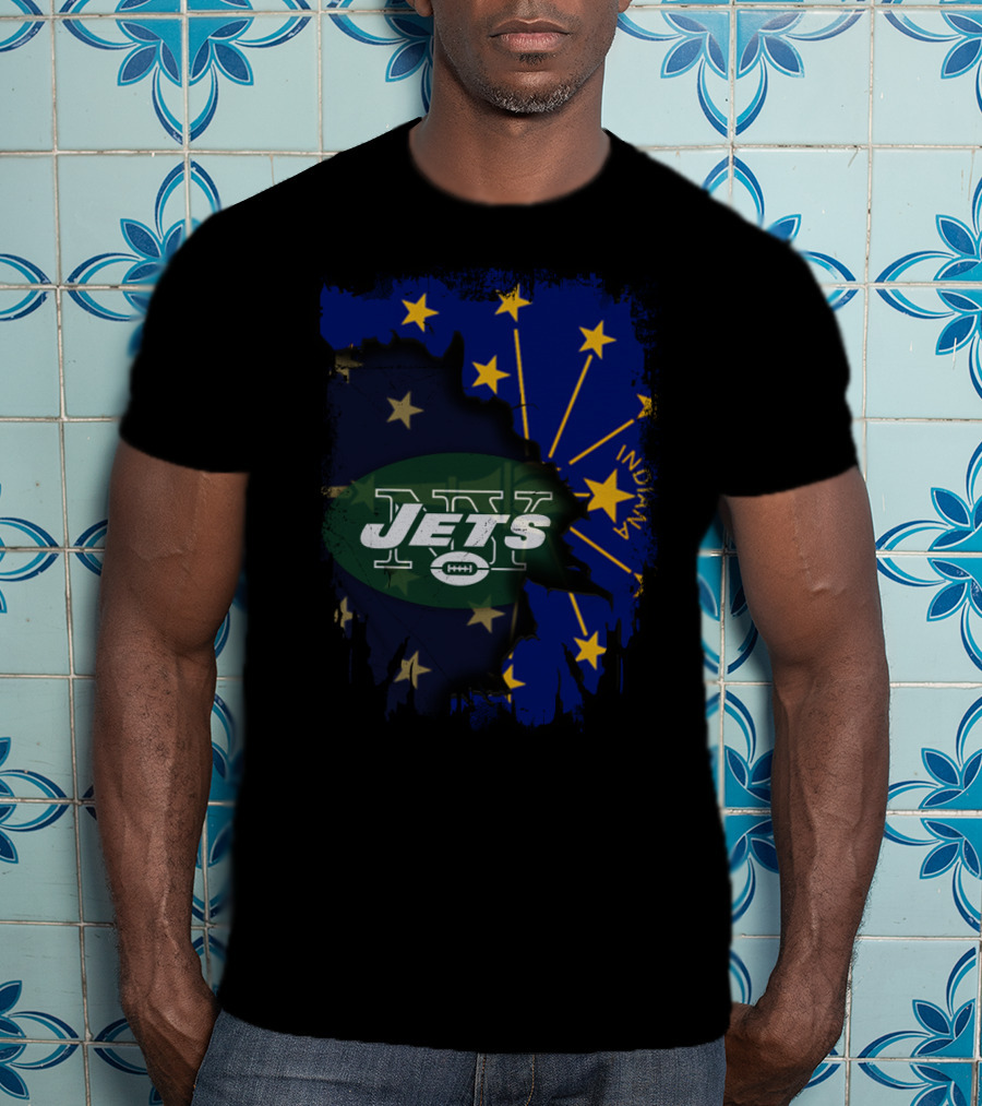 Indiana State Flag Background With New York Jets T-Shirt