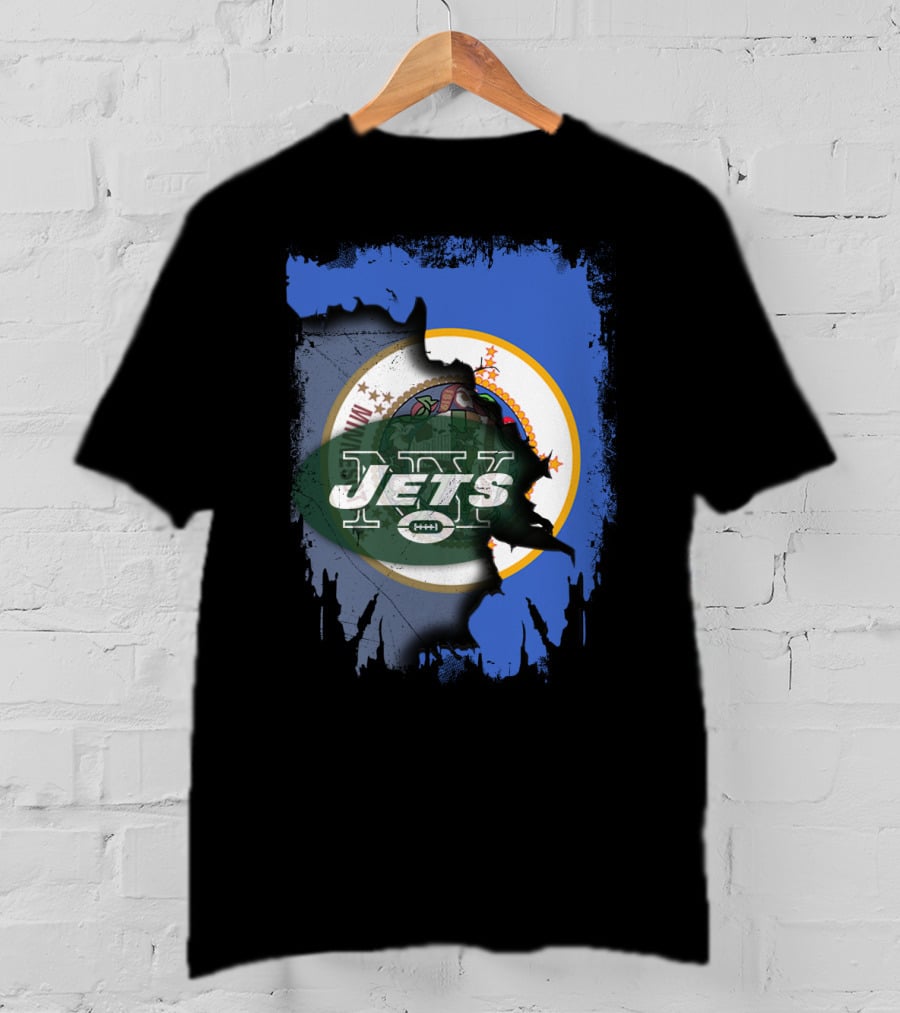 Minnesota State Emblem With NY Jets Football Collaboration T-Shirt