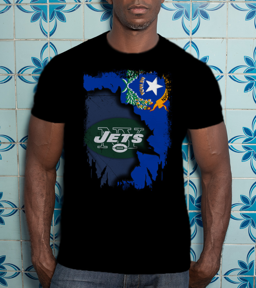 Nevada State Outline With Jets Logo And Flag Elements T-Shirt