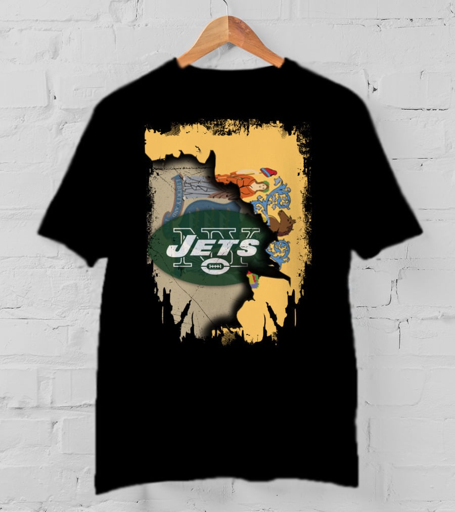 New Jersey State Flag And New York Jets Collaboration T-Shirt