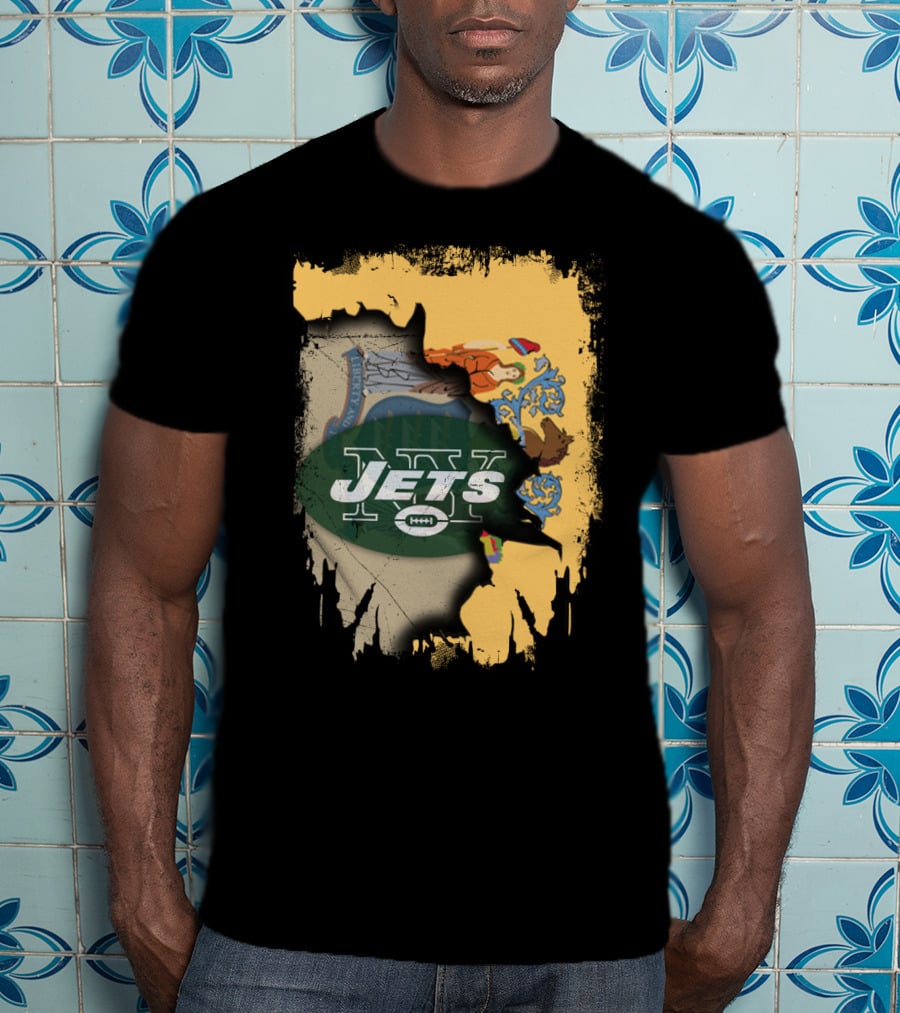 New Jersey State Flag And New York Jets Collaboration T-Shirt