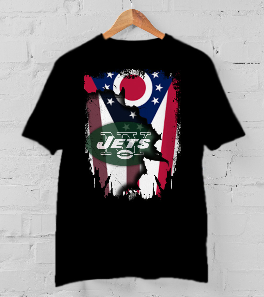 Ohio Flag With New York Jets Logo And Together Ohio T-Shirt