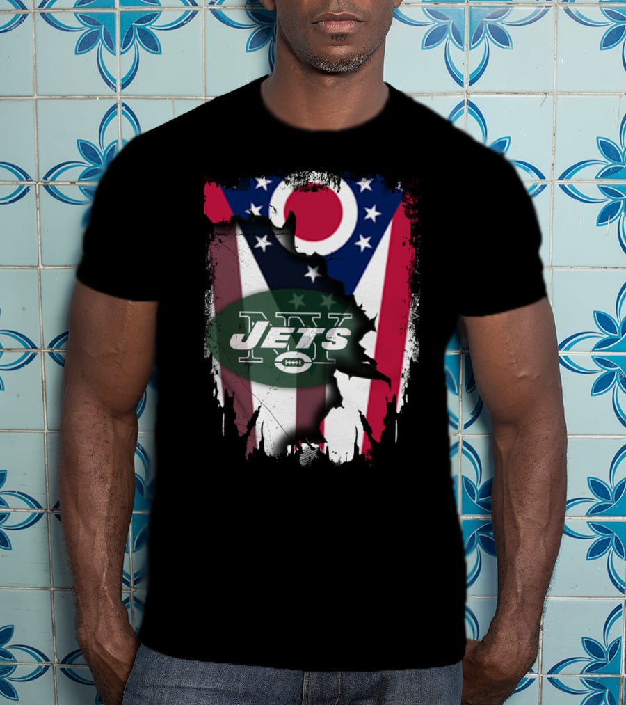 Ohio Flag With New York Jets Logo And Together Ohio T-Shirt