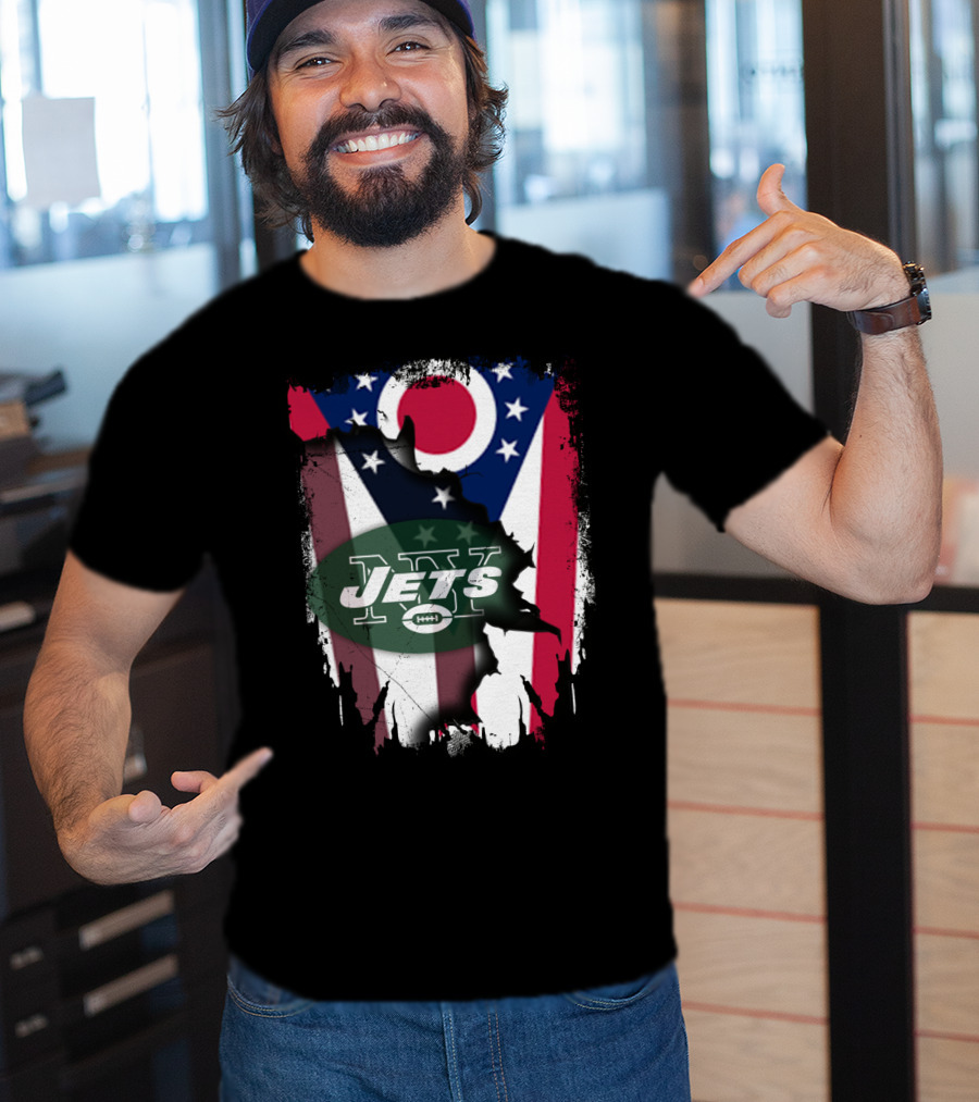 Ohio Flag With New York Jets Logo And Together Ohio T-Shirt