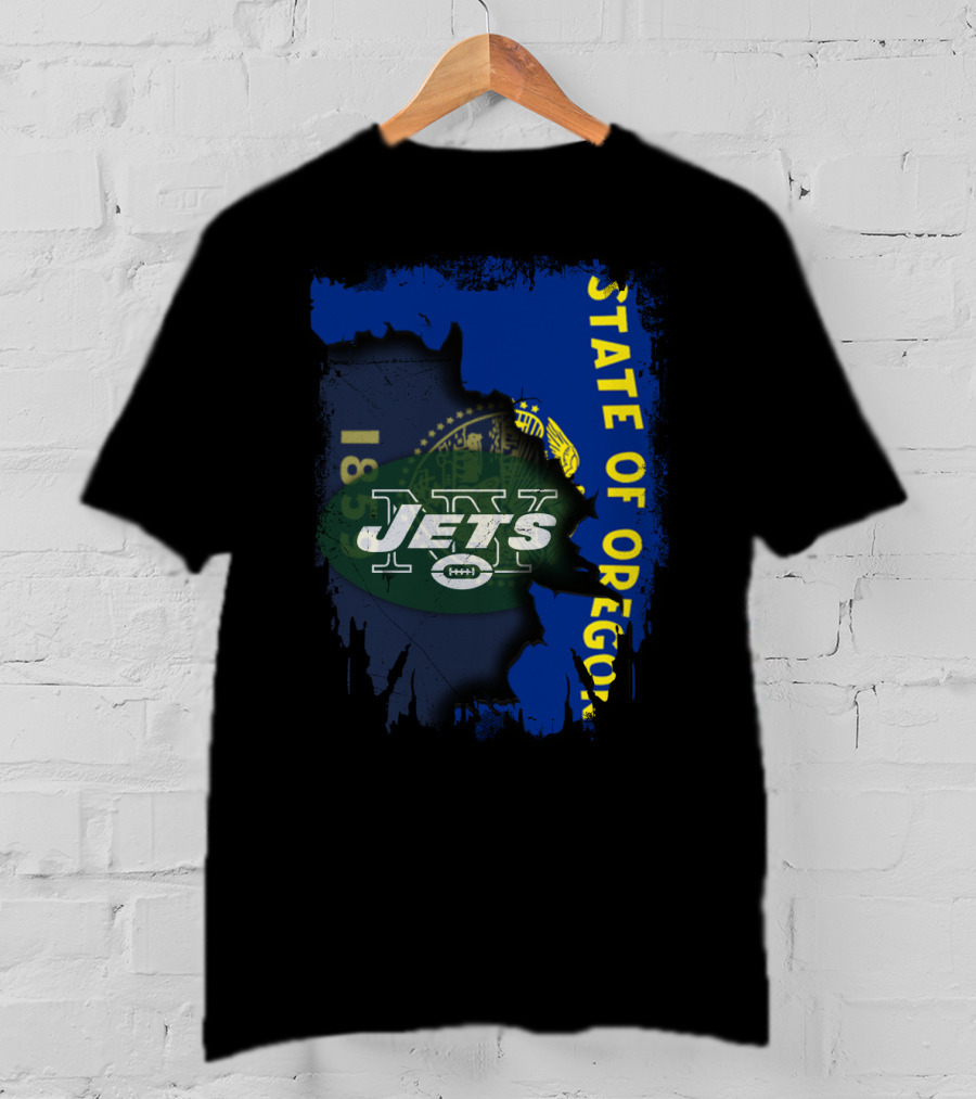 State Of Oregon With Jets Logo Overlay T-Shirt
