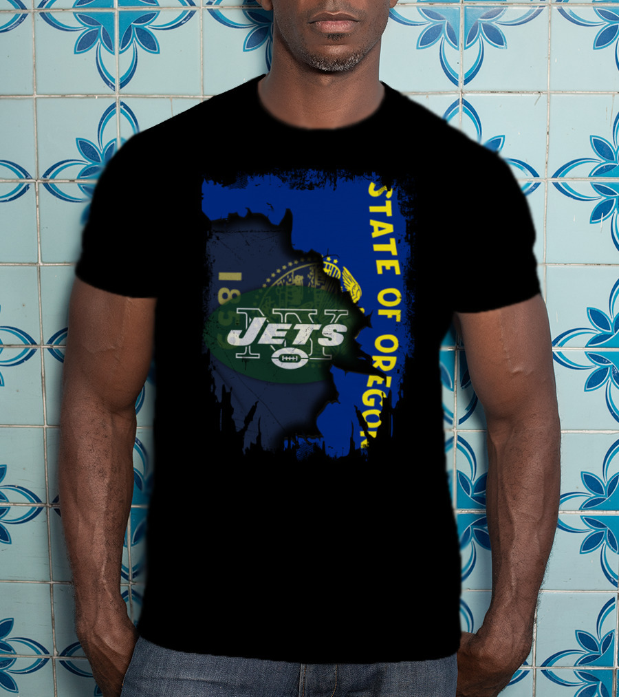 State Of Oregon With Jets Logo Overlay T-Shirt