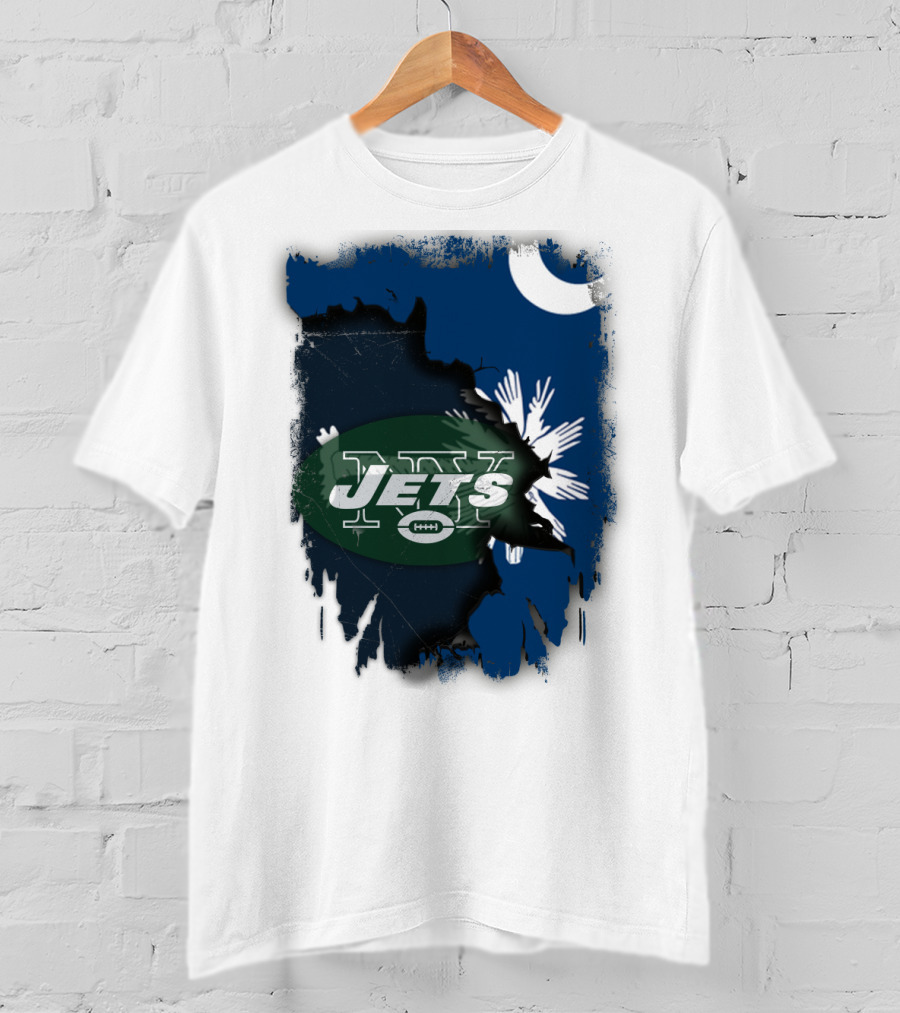 Jets With South Carolina State Flag And Crescent Moon Background T-Shirt