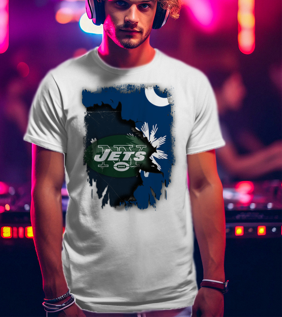 Jets With South Carolina State Flag And Crescent Moon Background T-Shirt