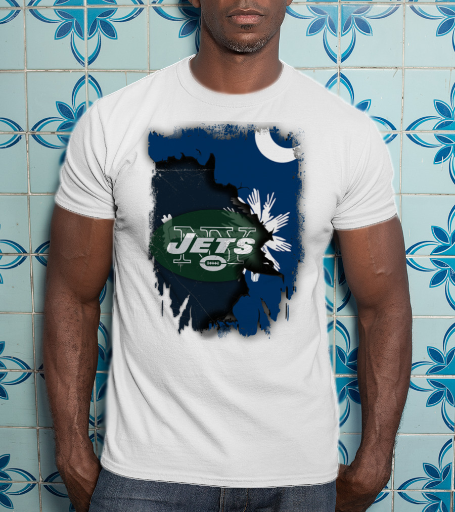 Jets With South Carolina State Flag And Crescent Moon Background T-Shirt