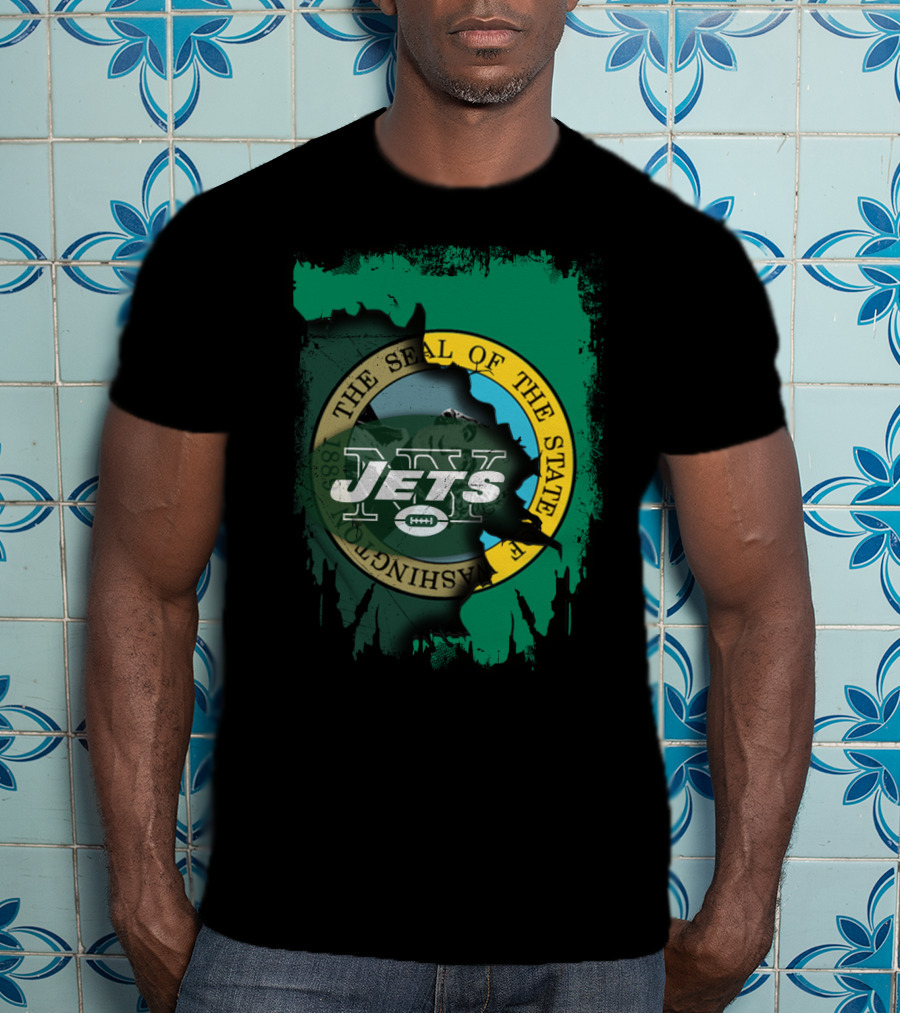 The Seal Of Washington With Jets Logo Overlay T-Shirt