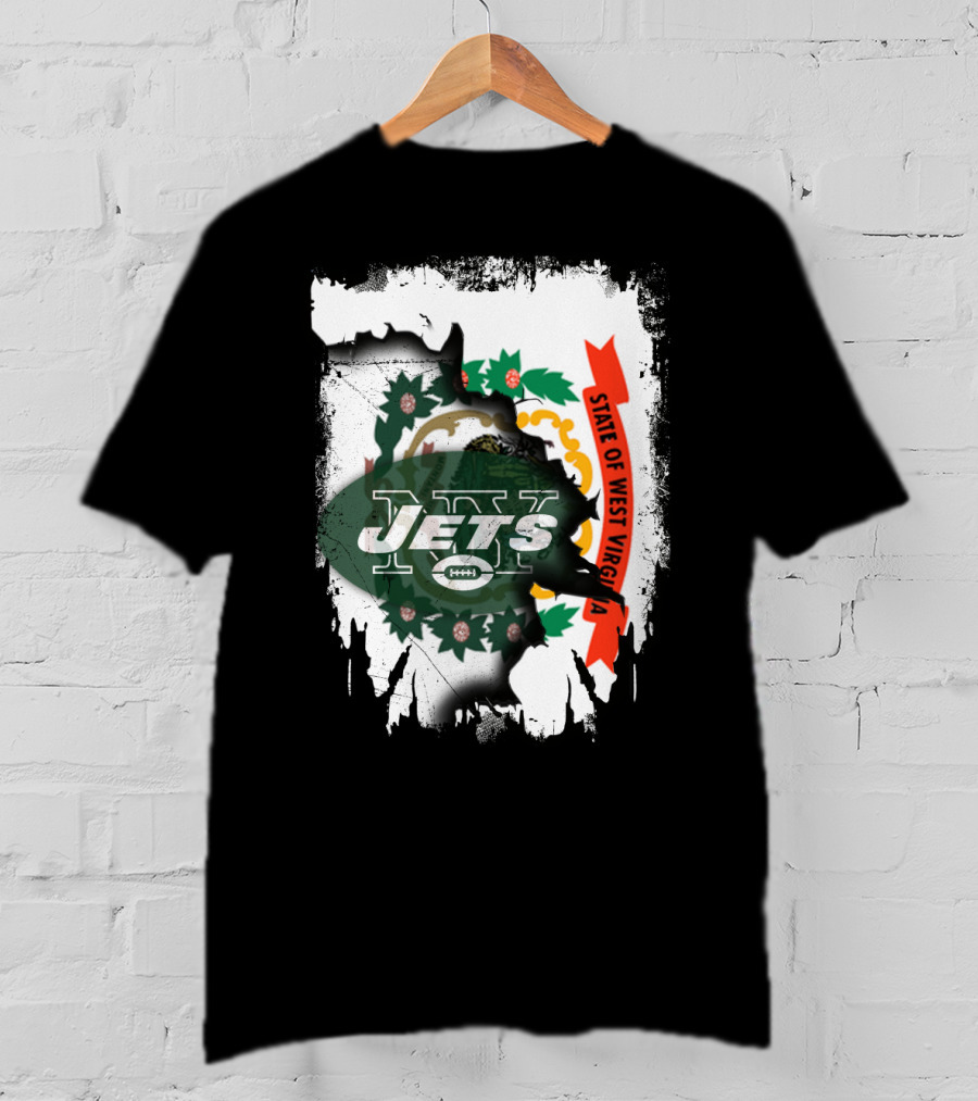 West Virginia State Flag Overlay With Jets Football T-Shirt