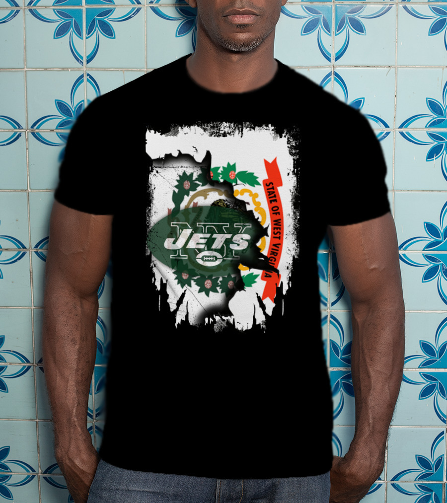 West Virginia State Flag Overlay With Jets Football T-Shirt