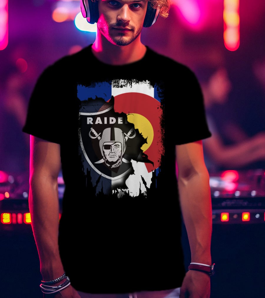 Colorado Flag Overlay With Raiders Logo Fusion T-Shirt