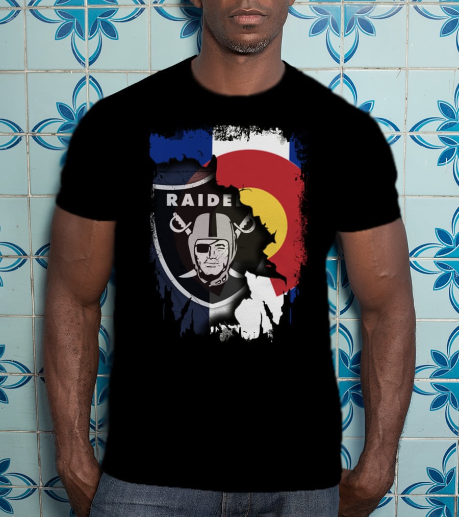 Colorado Flag Overlay With Raiders Logo Fusion T-Shirt