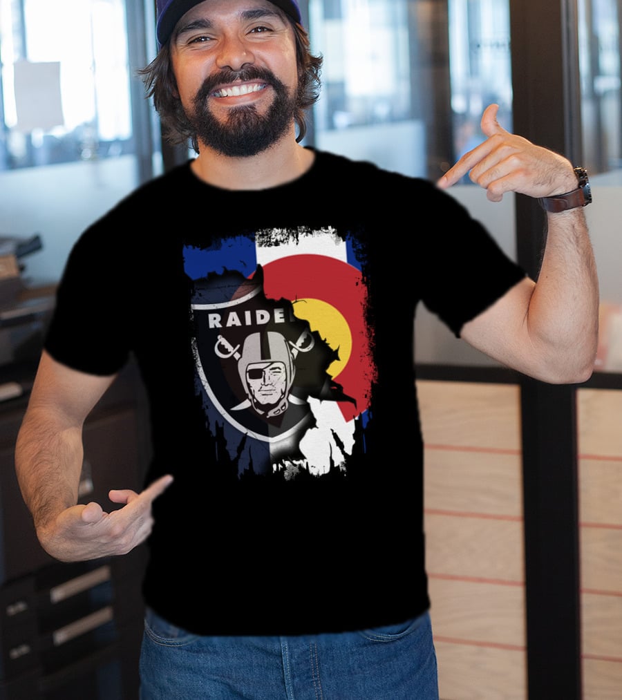 Colorado Flag Overlay With Raiders Logo Fusion T-Shirt