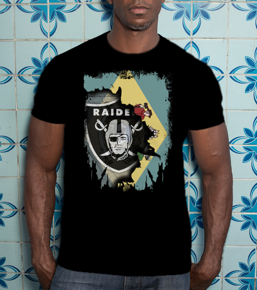 Raiders Logo Torn Delaware State Flag Background T-Shirt