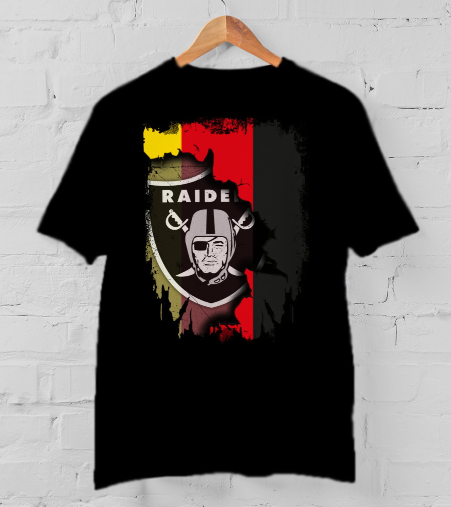 Raiders Logo Blended With Germany Flag Colors T-Shirt