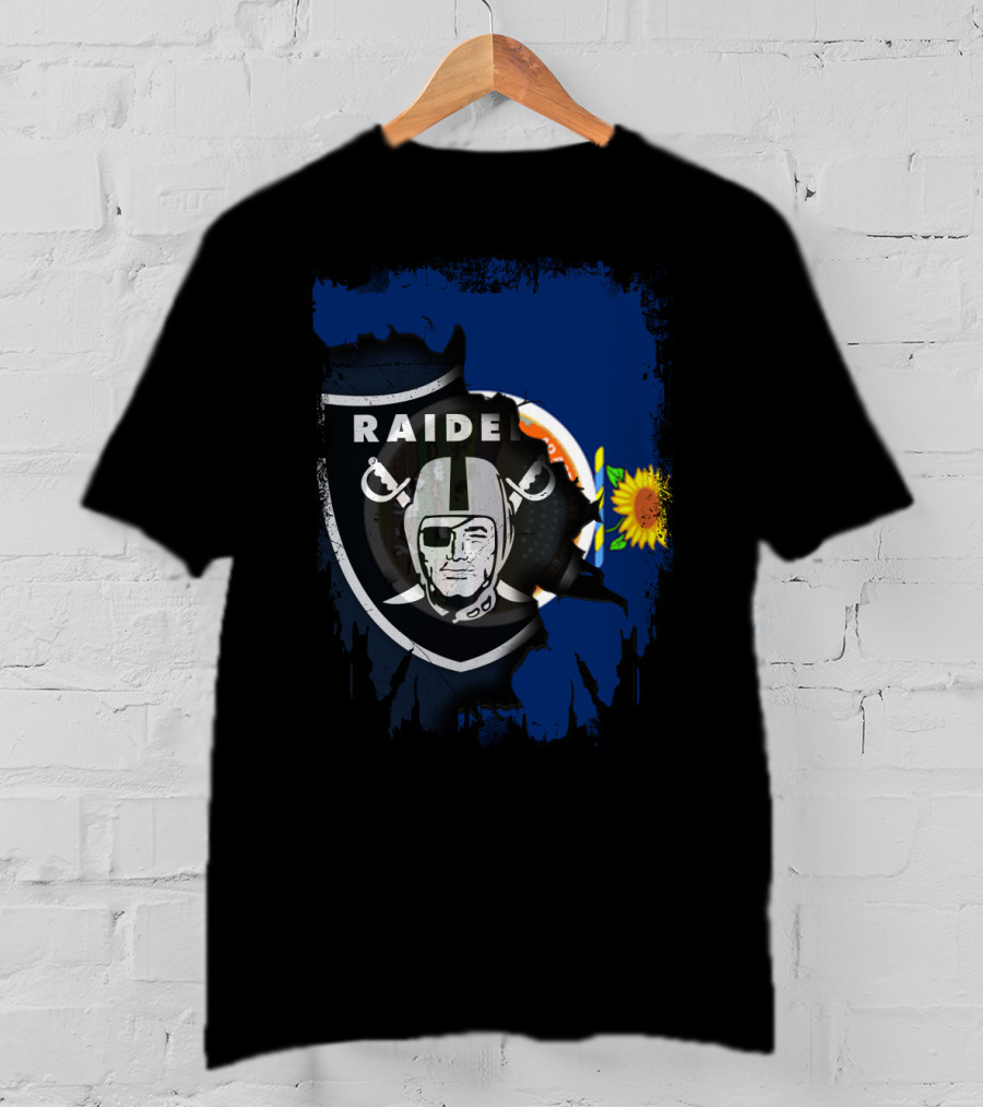 Kansas Sunflower With Raiders Shield Together T-Shirt