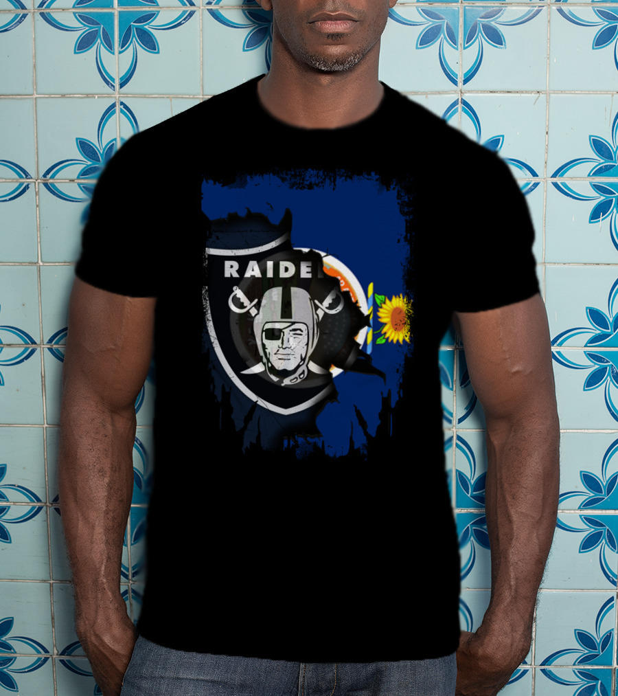 Kansas Sunflower With Raiders Shield Together T-Shirt