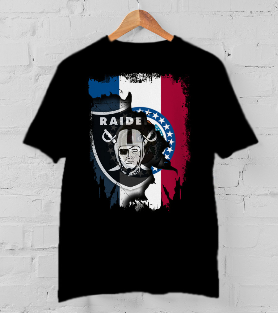 Missouri Flag With Raiders Shield Overlaid T-Shirt