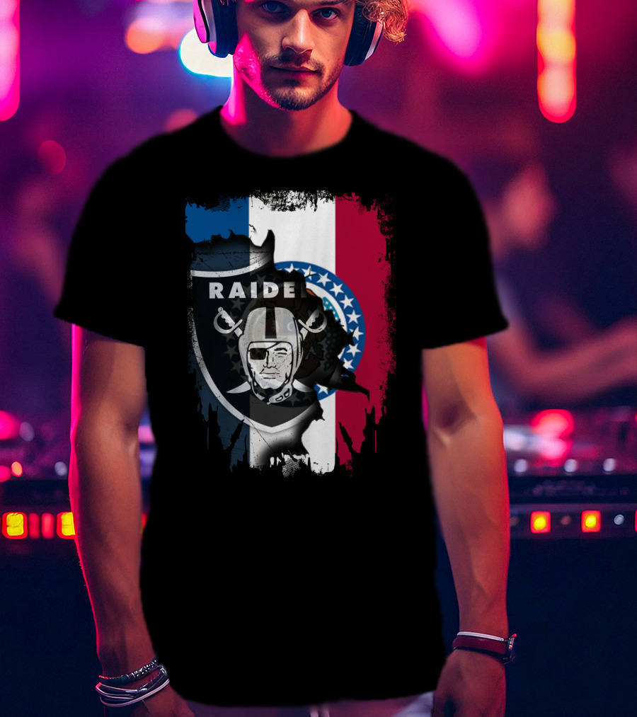 Missouri Flag With Raiders Shield Overlaid T-Shirt