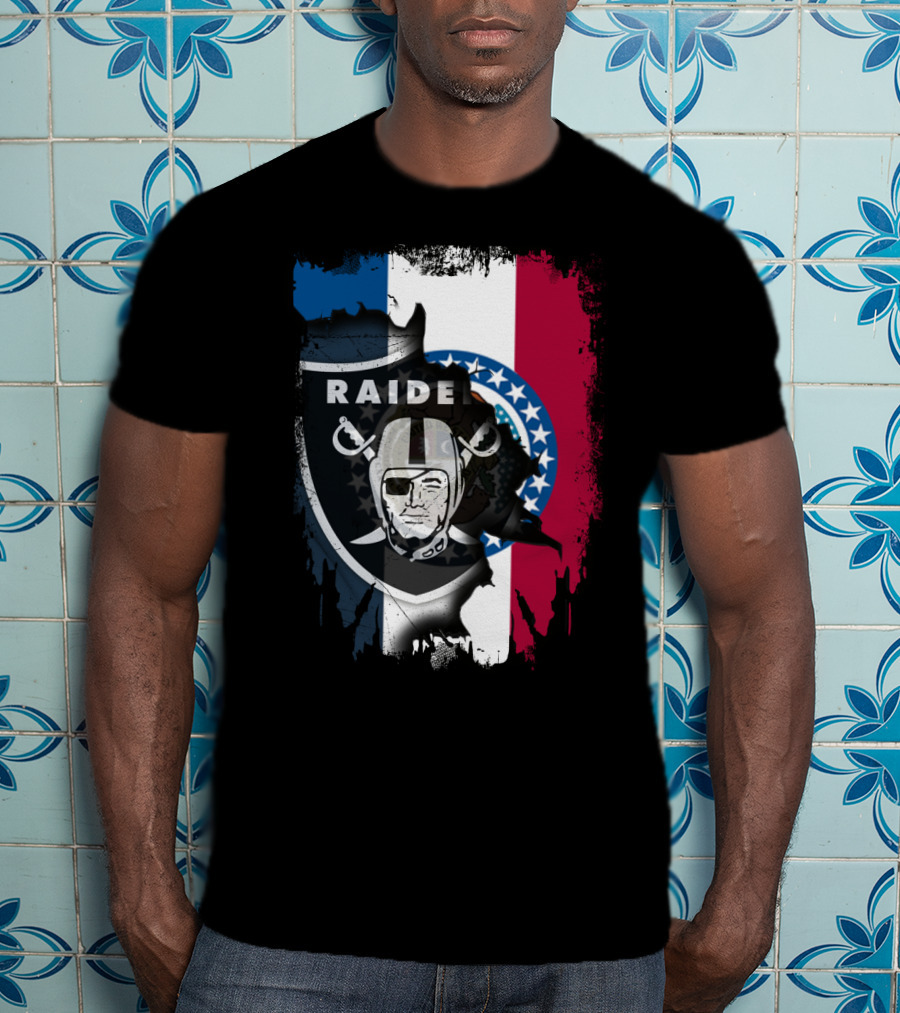 Missouri Flag With Raiders Shield Overlaid T-Shirt