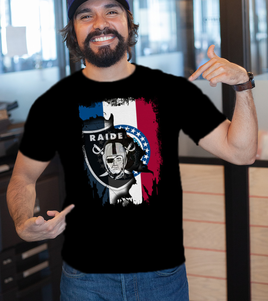 Missouri Flag With Raiders Shield Overlaid T-Shirt